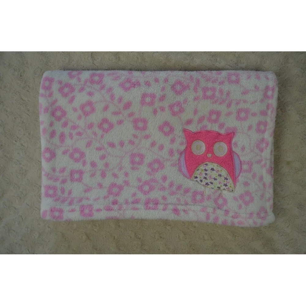 Snugly Baby Pink Owl Baby Blanket White Floral Purple Flower Vine Print Lovey